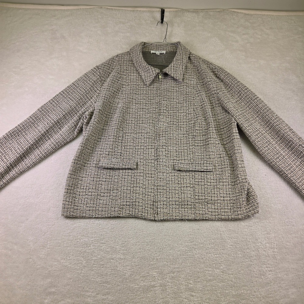 3rd + Matt Womens 2X Tweed Boucle Zip Up Jacket Metallic Beige Black White